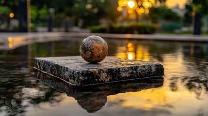 Poster - Captivating sunset reflection urban park nature photography tranquil atmosphere close-up view goal of life achievement