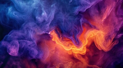 Poster - Dynamic Abstract Swirls of Ink in Vivid Orange, Blue, and Purple Tones