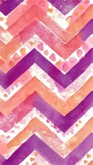 Poster - Vibrant chevron pattern created with watercolor strokes in shades of purple and pink for decorative design