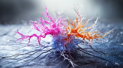 Fototapete - Colorful abstract structure evolving in a digital environment artistic concept macro view science theme