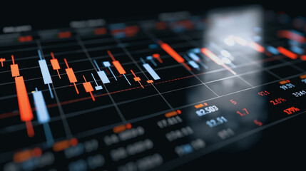 Poster - Navigating the Financial Labyrinth: A close-up of dynamic stock charts reflecting market activity, conveying the intricate dance of finance. It embodies the essence of investment, strategy.