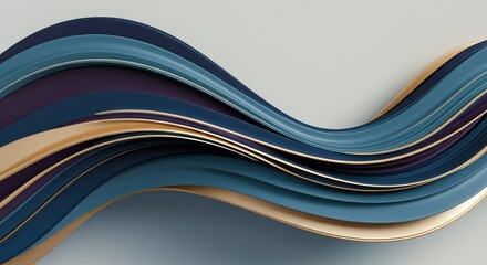 Fototapete - Abstract wave design with flowing lines in shades of blue and gold