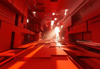 Fototapete - Abstract red geometric structures creating a dynamic and vibrant environment