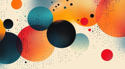 Poster - colorful geometric composition with circles and dots creating a dynamic and modern abstract backdrop with retro vintage textures and color gradations