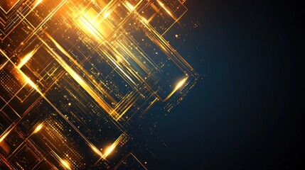 Poster - radiant gold lines illuminate a dark background creating a futuristic and mesmerizing abstract design with a sparkling and dynamic visual effect