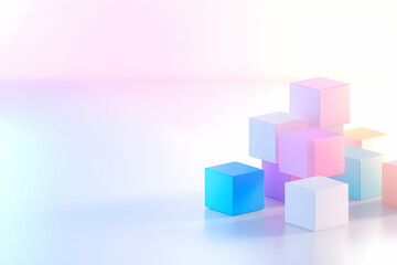 Fototapete - Pile of Pastel Geometric Cubes in Abstract Arrangement with Soft Lighting and White Background