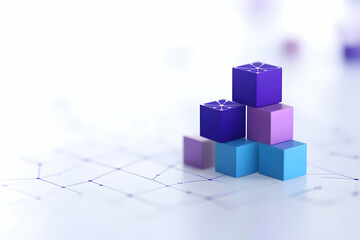 Fototapete - Stack of Colorful Cube Geometric Shapes on White Background with Low Poly Style