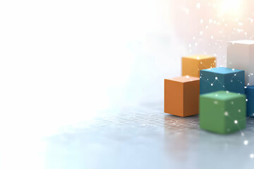 Fototapete - Stacked Cubes of Different Colors on a Shiny Surface with a Sparkle Effect