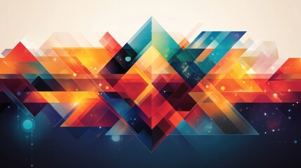 Fototapete - Abstract geometric art with vibrant colors and glowing shapes creates a dynamic and modern design ideal for backgrounds.