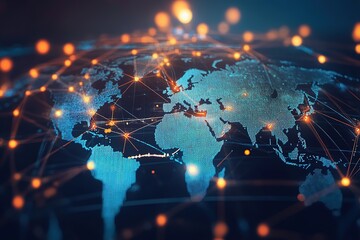 Poster - Financial Global connectivity, seamless currency exchange and cross border money transfers visualized through network, Global Financial connectivity
