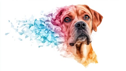 Leinwandbilder - A majestic brown dog portrait blends seamlessly with vibrant geometric shapes and abstract colors creating a unique digital art