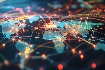Poster - Global connectivity, seamless currency exchange and cross border money transfers visualized through network, Global Network Financial connectivity