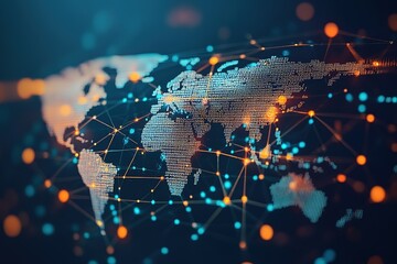 Poster - Global connectivity, seamless currency exchange and cross border money transfers visualized through network, Global Network Financial connectivity