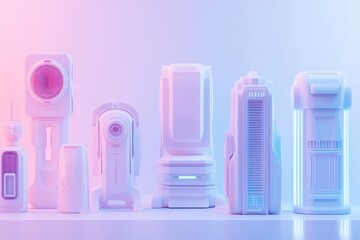Poster - Innovative futuristic appliances lined up against a soft gradient background