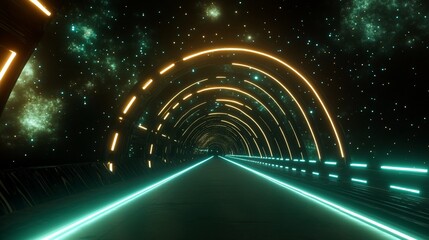 Aufkleber - Abstract tunnel of neon lights in space with futuristic glow and starry sky