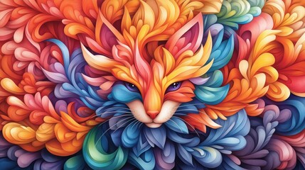 Aufkleber - A vibrant colorful fox portrait artfully rendered in a swirling floral design style.