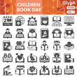 © iconqueen - Children book symbols collection or sketches. child book day theme icons in glyph style signs for web and app. Vector graphics isolated on white background.