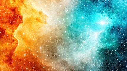 Fototapete - A breathtaking cosmic nebula displays vibrant orange and blue hues swirling amidst a tapestry of distant stars.