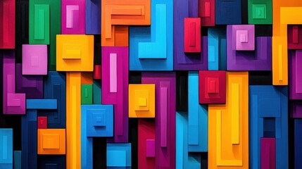 Aufkleber - Abstract colorful geometric shapes pattern background design with vibrant hues and layered blocks creating a dynamic visual