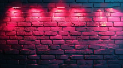 Poster - Brick wall with neon lighting, abstract background. Urban style and modern art concept illustration