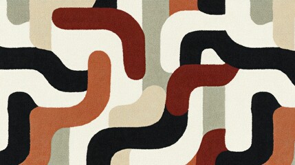 Aufkleber - Abstract geometric rug design with curved lines in earthy tones of beige, terracotta, and black.