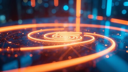 Aufkleber - Abstract Digital Artwork of Glowing Orange and Blue Circular Patterns in a Futuristic Concept of Light Emission and Depth Perception