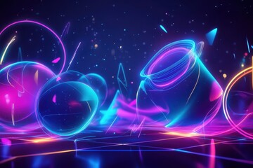 Poster - Colorful abstract shapes and glowing elements create a vibrant digital art display at night