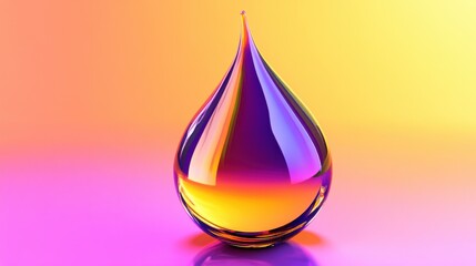 Poster - a 3d rendered droplet shape with a shiny surface, blending yellow and purple colors. illustration