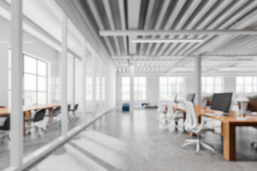 Poster - Modern office interior with desks and chairs. 3D Rendering