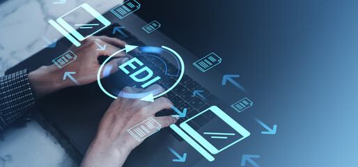 Poster - Electronic data interchange concept with digital document icons.