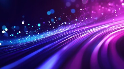 Poster - Abstract purple and blue light streaks with a digital dot pattern emanating outwards. illustration