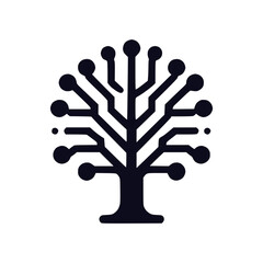 Poster - Monochrome digital tree icon, a symbol of technology, innovation and artificial intelligence  