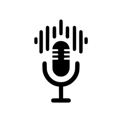 Poster - Microphone icon with sound waves in monochrome style  