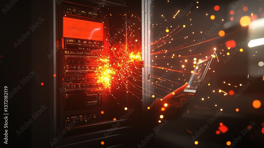 Ai Rack Visualization Glowing AI neural network visualization with transparent server racks ...