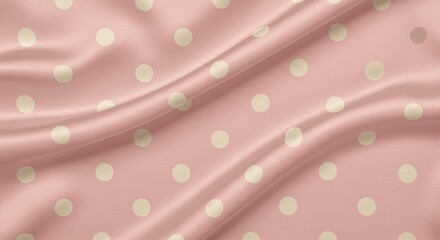 Poster - Polka Dot Elegance: Soft, pastel pink fabric adorned with a delicate pattern of polka dots, flowing in gentle folds, creating a sense of smoothness and subtle luxury.