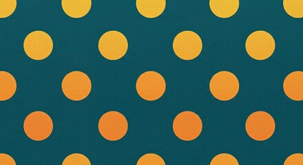 Poster - Vibrant Dots: A dynamic composition of vivid orange and yellow circles, playfully arranged on a deep teal background, creating an eye-catching pattern.