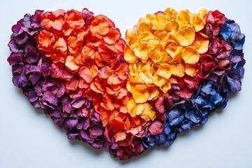 Poster - a heart composed of vibrant petals with multiple colors displayed