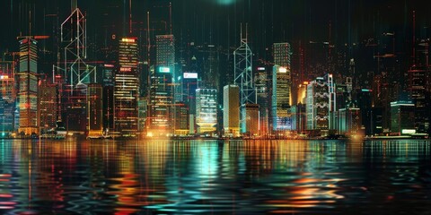 Poster - Digital city skyline illustrating business technology