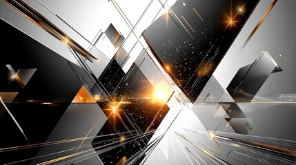 Leinwandbilder - Abstract black technology background with geometric triangles, glossy white-grey squares, and a sleek layered pattern for modern branding.
