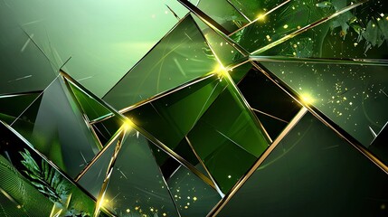 Leinwandbilder - Abstract green background with sharp geometric patterns, glossy textures, and a high-tech futuristic feel.