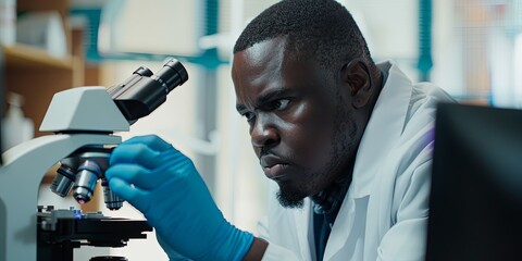 Leinwandbilder - A hematologist examining blood samples under a microscope