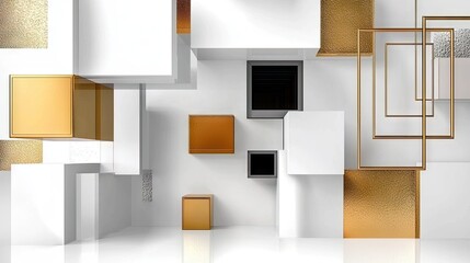 Leinwandbilder - Abstract modern white background with layered geometric squares in paper art-style cutouts.