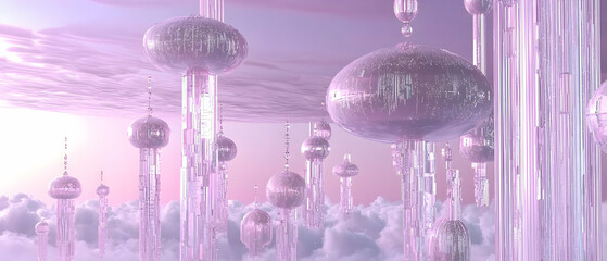 ethereal pastel city among cloudscape