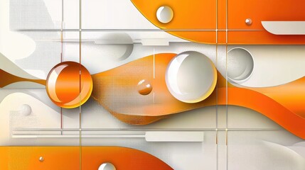 Leinwandbilder - Abstract orange futuristic background featuring geometric layers, glossy white-grey accents, and a sleek modern texture.