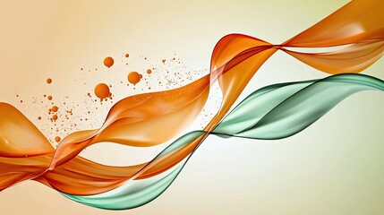 Poster - Bold orange abstract composition with smooth futuristic waves, connecting dots, and delicate digital lines. Perfect for modern designs.