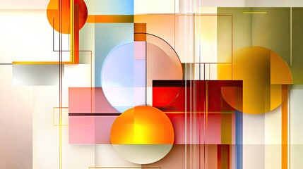 Poster - Bright and vibrant orange-pink abstract background with geometric shapes.