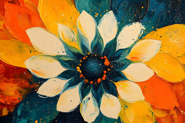 Fototapete - A vibrant and colorful close up of an abstract flower