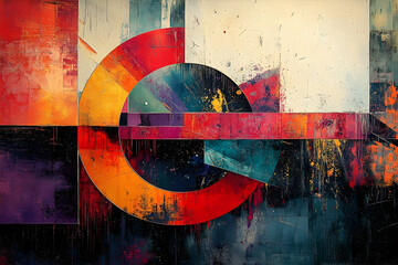 Fototapete - Colorful abstract artwork featuring shapes and textured paint