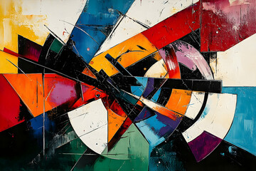 Fototapete - Colorful abstract painting comprised of intersecting shapes and lines