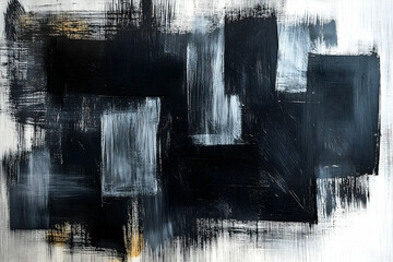 Fototapete - Abstract expressionist painting using black white and gold color schemes